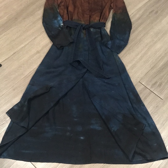 Cloth & Stone Anthropologie Ombré Blue Brown Roll Sleeve Belted Shirt Maxi Dress - Picture 11 of 14